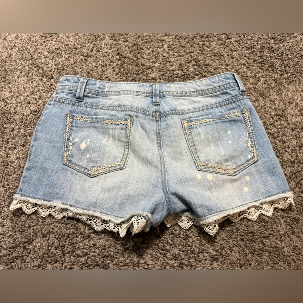 Revolution Light Blue Jean Shorts with Lace Trim - Picture 3 of 3